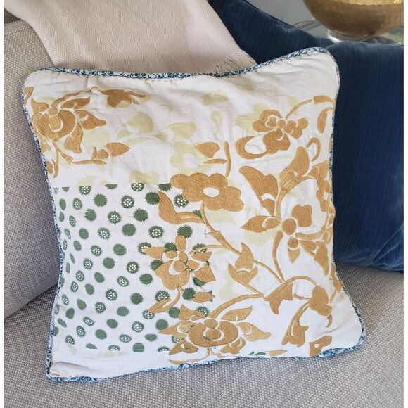 Anthropologie Embroidered Cotton Indian Block Print Reversible Pillow Cover 20" - Picture 16 of 16